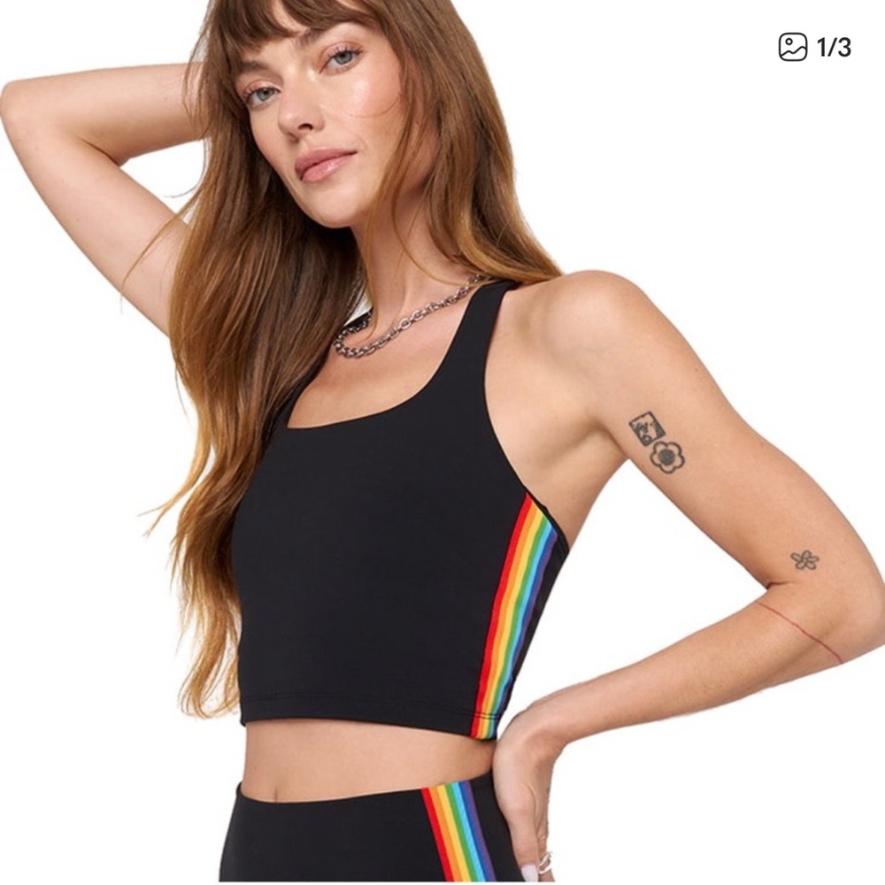 Spiritual Gangster Black Crop Top with Rainbow Sides - Picture 2 of 7